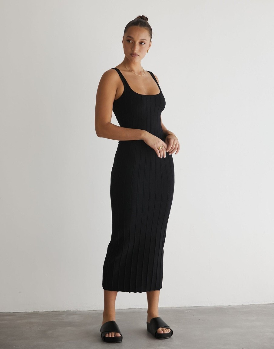 Clothing Charcoal Clothing Partywear | Ephemeral Maxi Dress (Black)