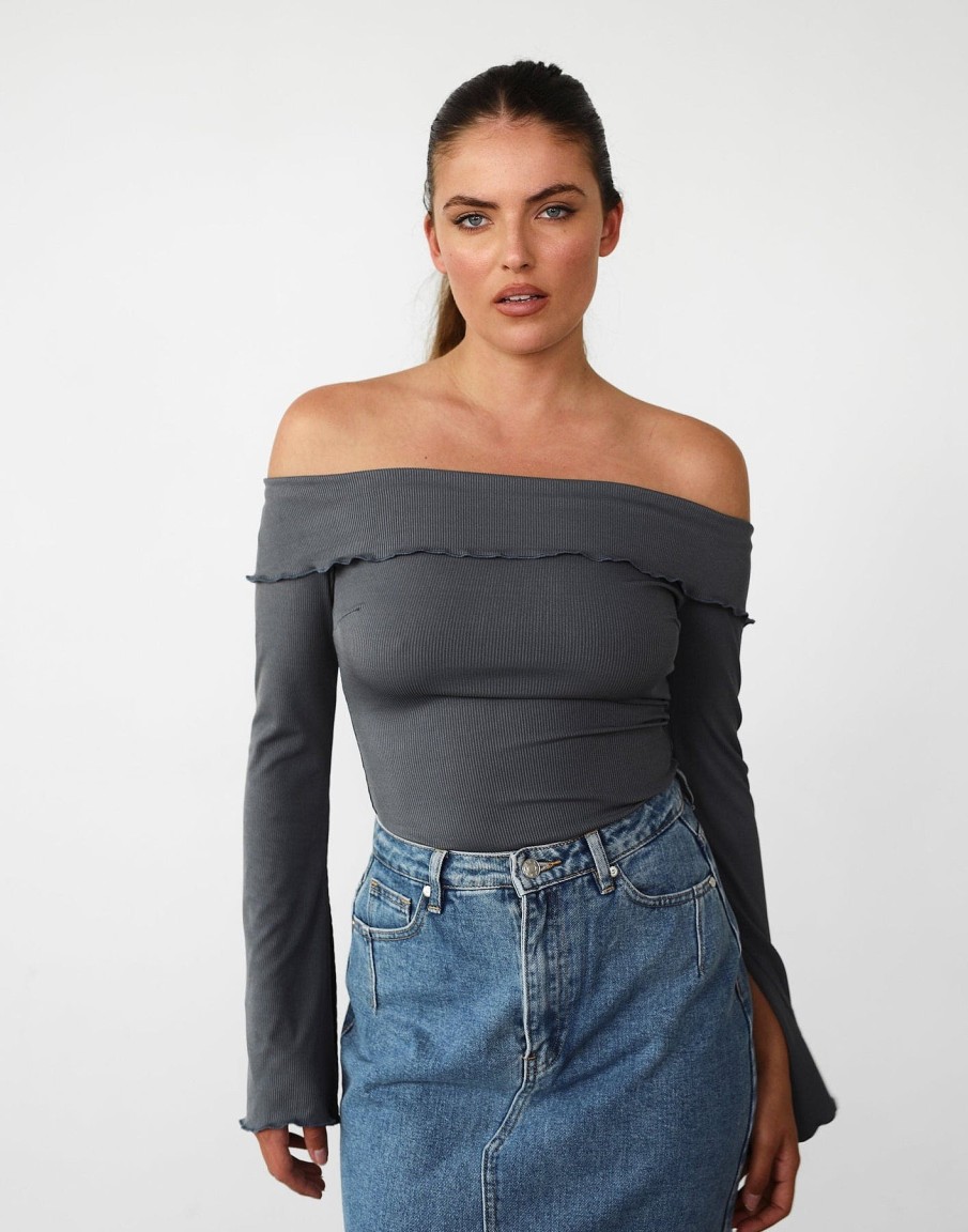 Clothing Luvalot Long Sleeve Tops | Jess Long Sleeve Top (Charcoal)