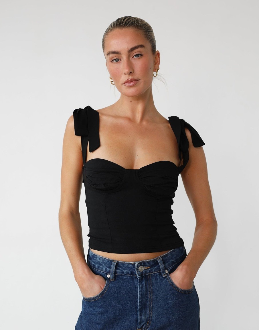 Clothing Red Berry Crop Tops | Lorene Crop Top (Black)