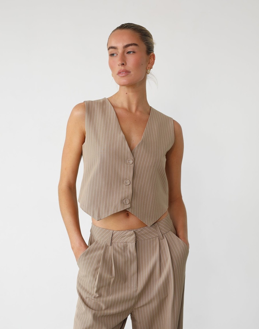 Clothing White Closet Workwear | Tiffanie Vest (Beige Pinstripe)