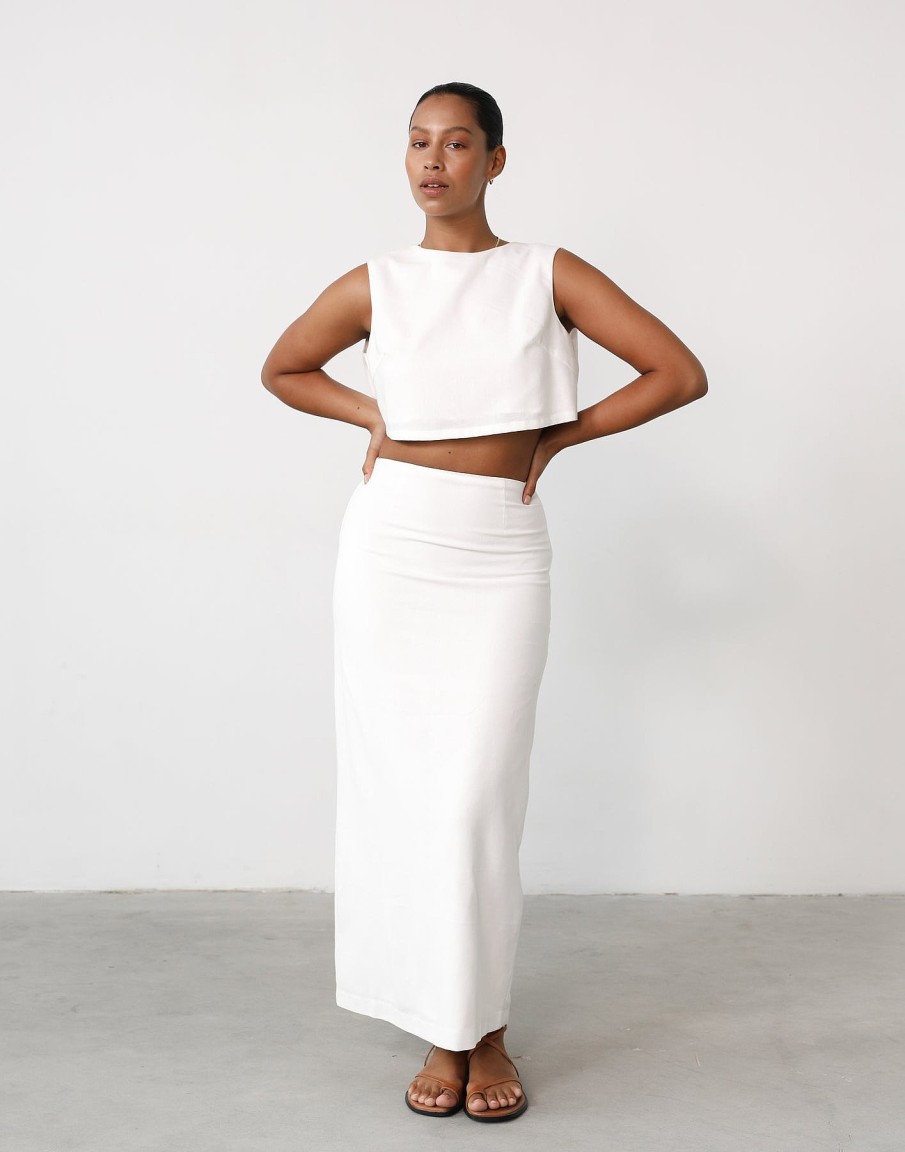 Clothing Charcoal Clothing Skirts | Como Linen Maxi Skirt (White)