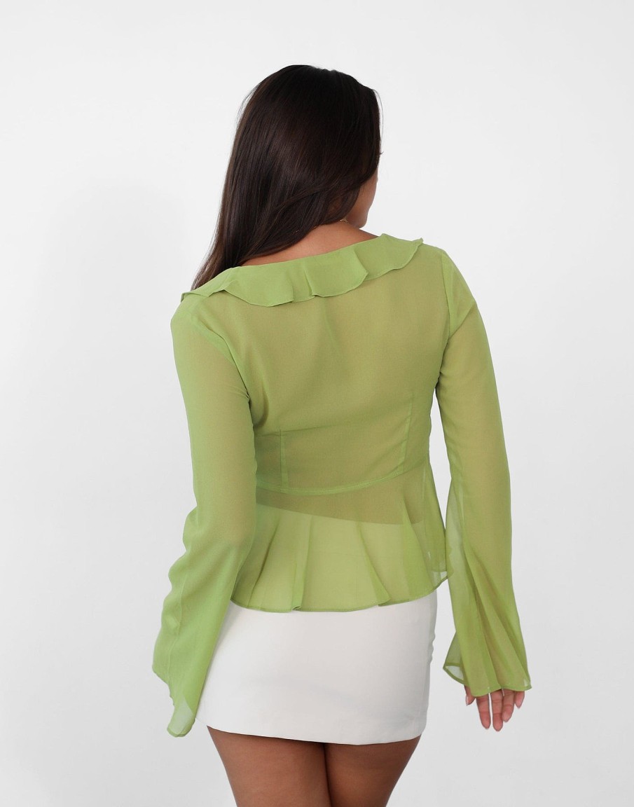 Clothing Charcoal Clothing Long Sleeve Tops | Leah Long Sleeve Top (Lime)