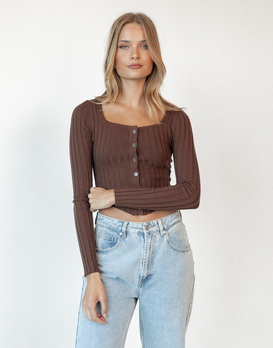 Clothing Red Berry Knitwear | Mapel Long Sleeve Top (Brown)