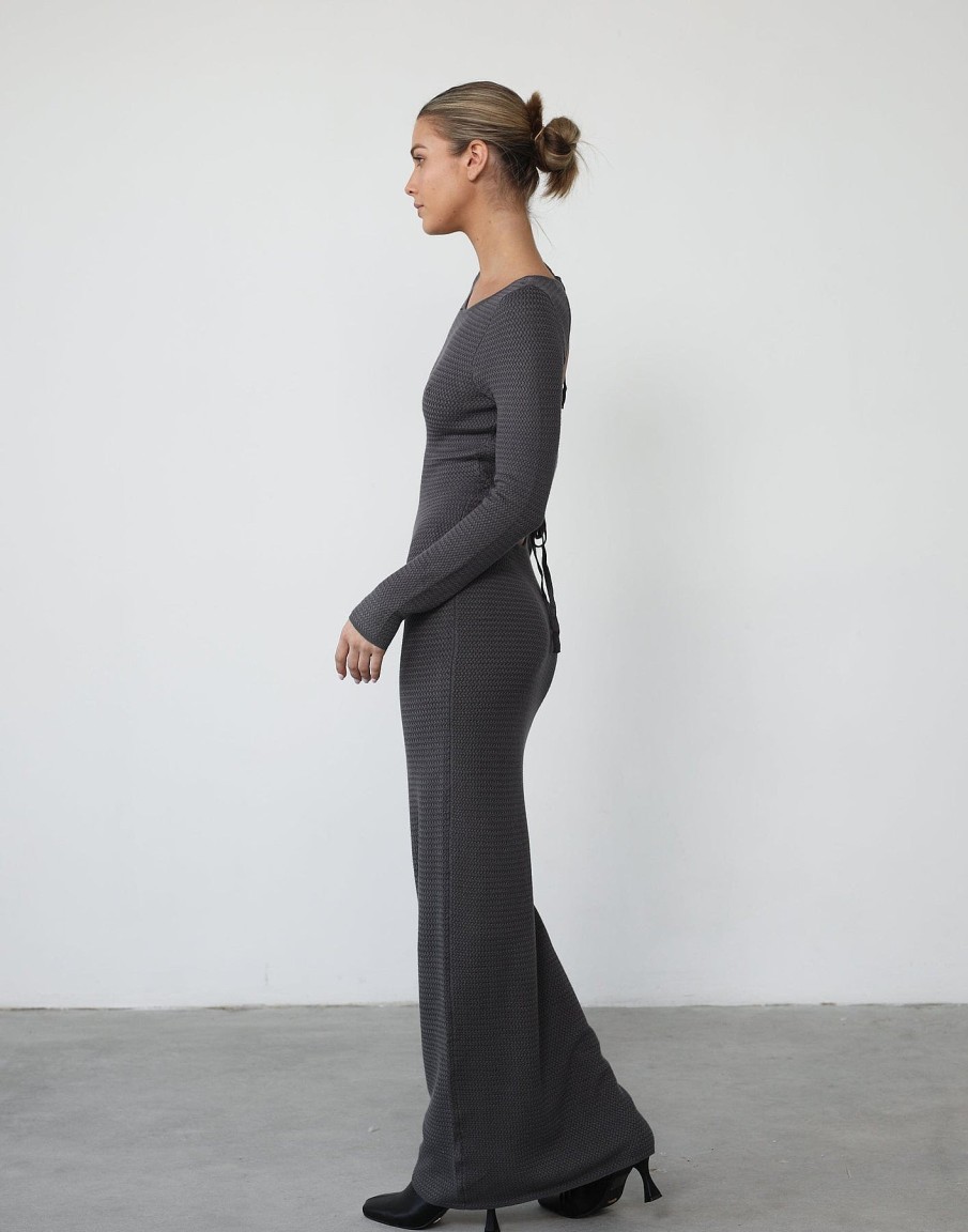 Clothing Qtrend Maxi Dresses | Jayda Long Sleeve Maxi Dress (Charcoal)