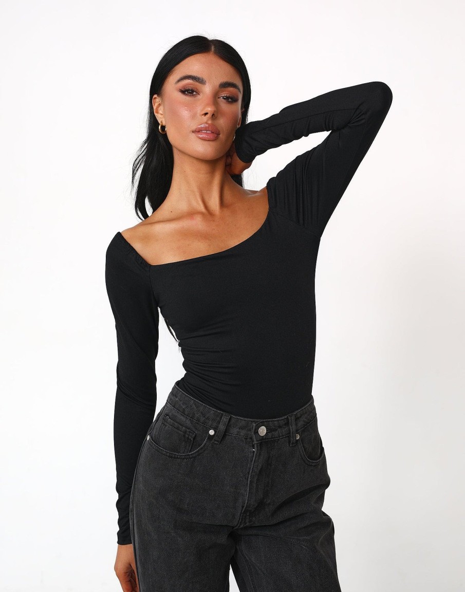 Clothing Qtrend Basics Edit | Monae Long Sleeve Bodysuit (Black)