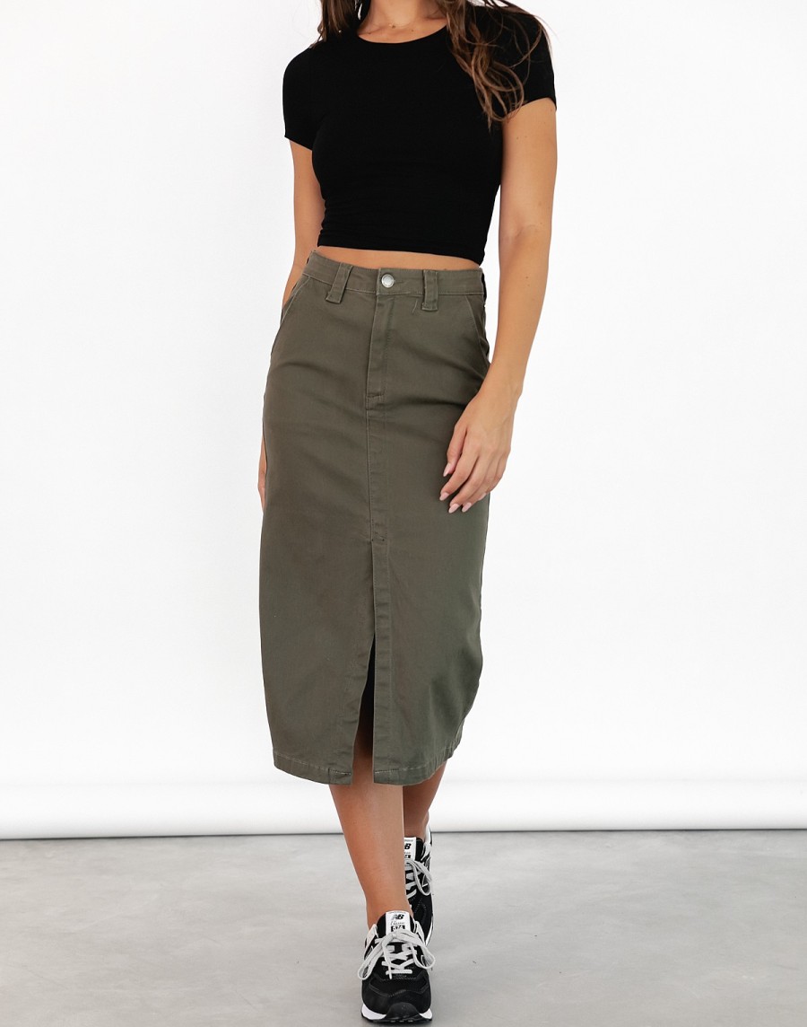 Clothing Country Denim Denim Edit | Scott Denim Midi Skirt (Khaki)