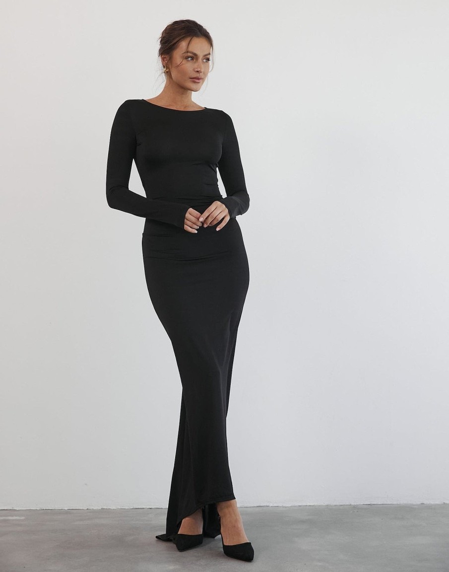 Clothing Pink Diamond Maxi Dresses | Leana Long Sleeve Maxi Dress (Black)