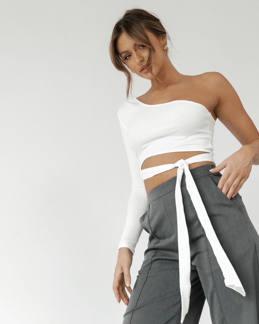 Clothing Shareen Crop Tops | Samaya One Shoulder Top (White)