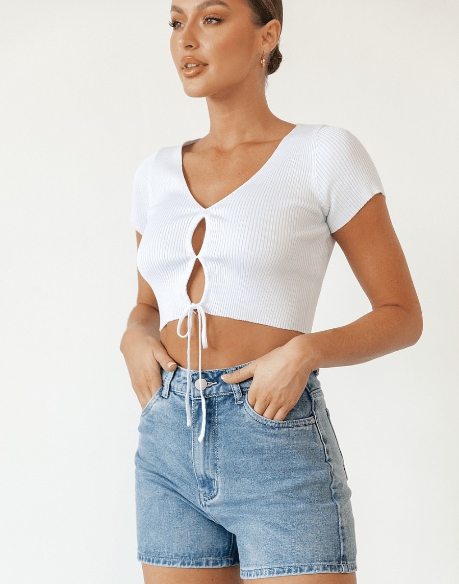 Clothing Paper Heart Knitwear | Barna Knit Crop Top (White)