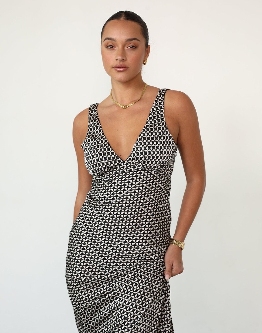 Clothing Rumor Partywear | Janna Midi Dress (Black/White Print)