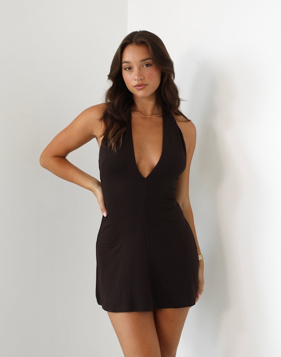 Clothing Charcoal Clothing Partywear | Victoria Mini Dress (Chocolate)