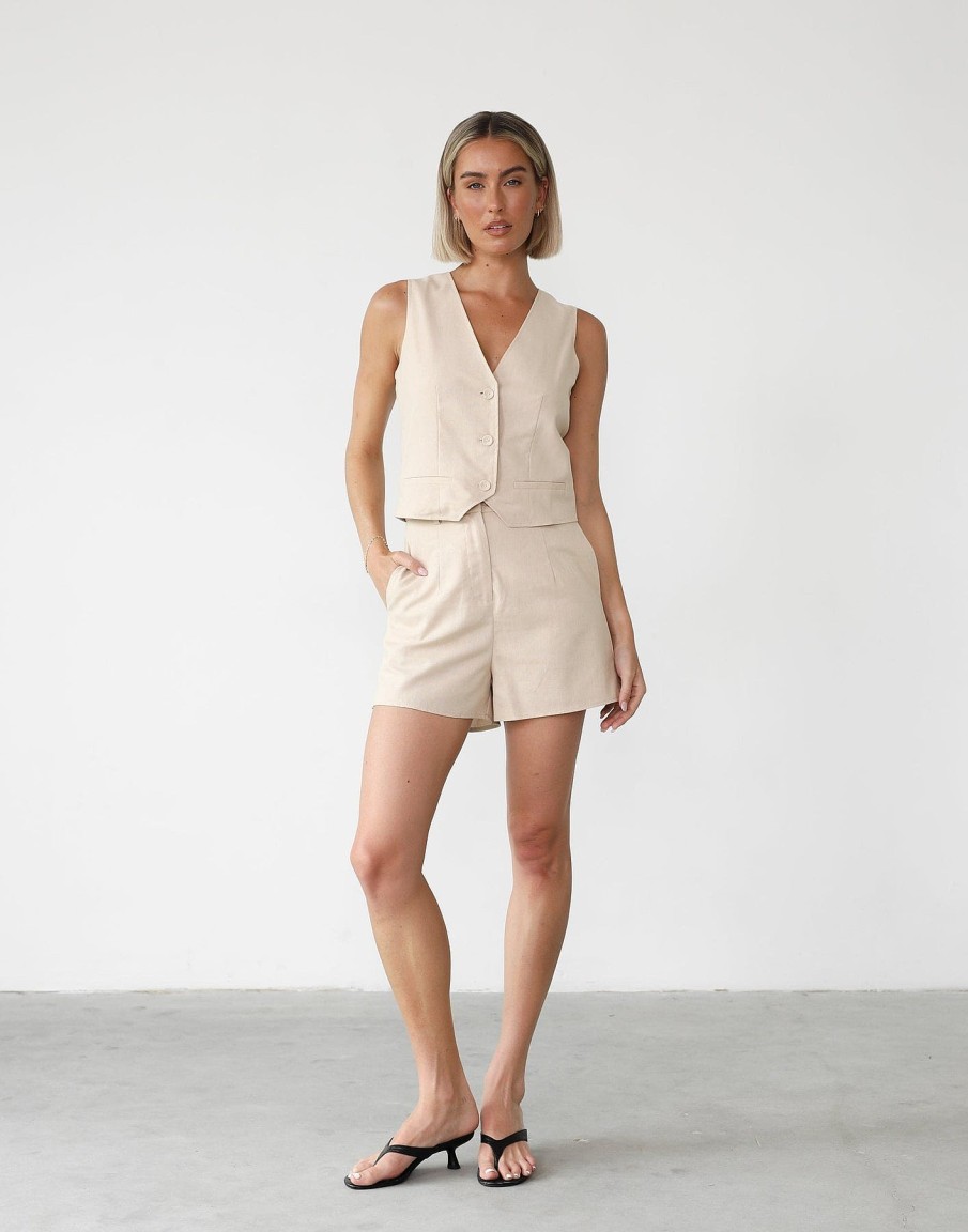 Clothing Charcoal Clothing | Rania Linen Vest (Almond)