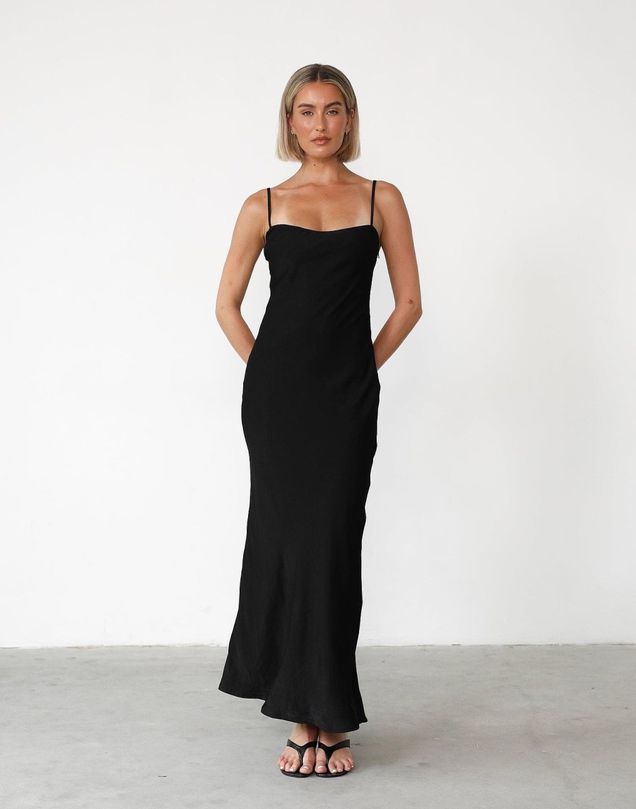 Clothing Charcoal Clothing Partywear | Mya Maxi Dress (Black)