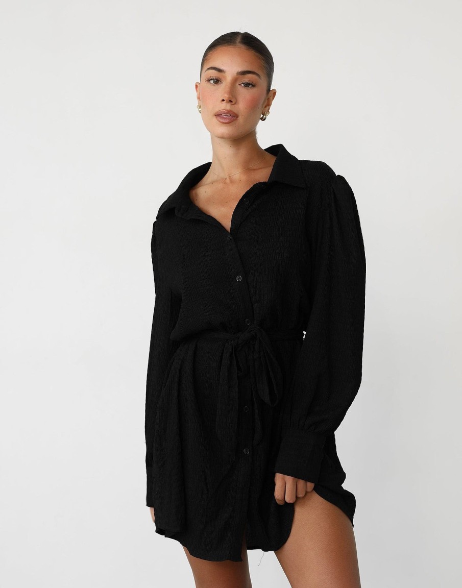 Clothing White Closet Partywear | Atarah Long Sleeve Mini Dress (Black)