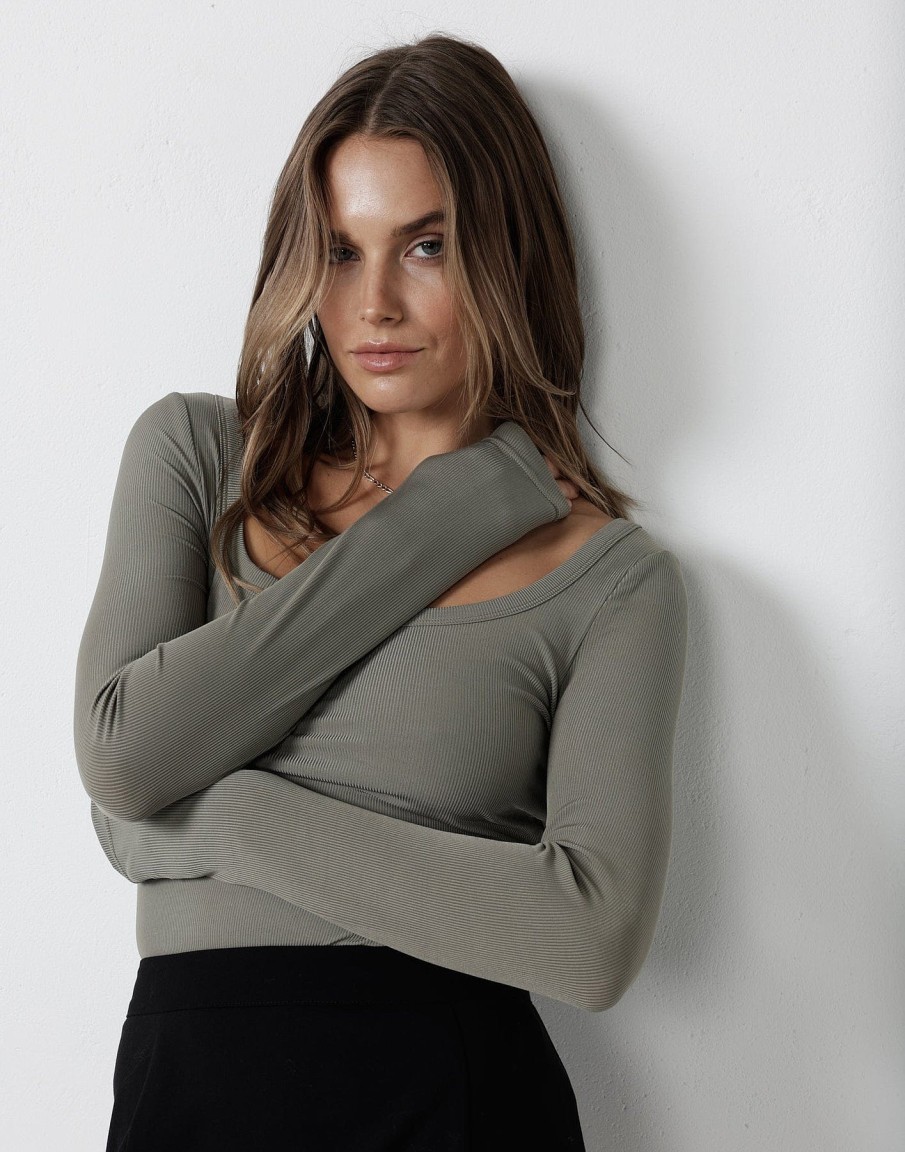 Clothing Charcoal Clothing Basics Edit | Candice Long Sleeve Top (Olive)