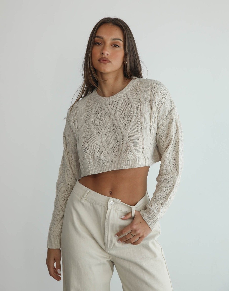 Clothing Pink Diamond Knitwear | Stanton Cropped Jumper (Beige)