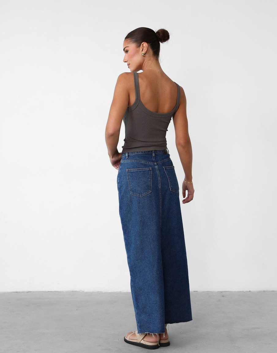 Clothing Charcoal Clothing Denim Edit | Drew Denim Midi Skirt (Dark Denim)