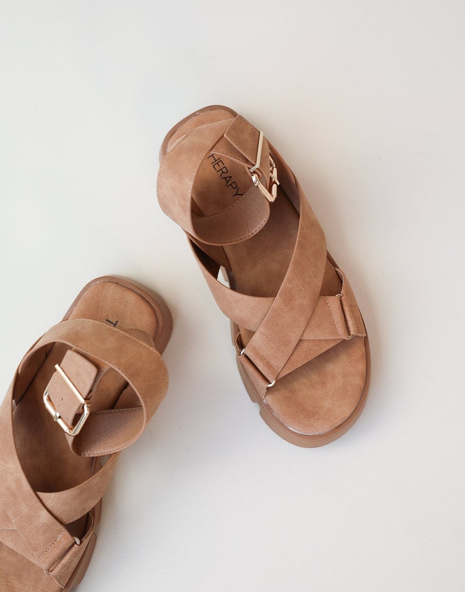 Shoes Therapy | Maze Sandals (Caramel Nubuck Pu) - By Therapy