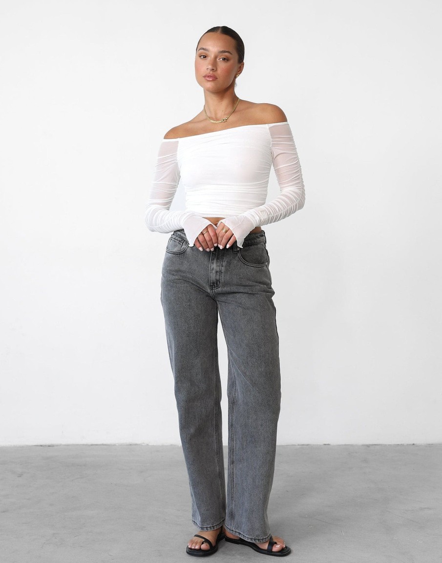 Clothing Qtrend Crop Tops | Kellie Long Sleeve Top (White)