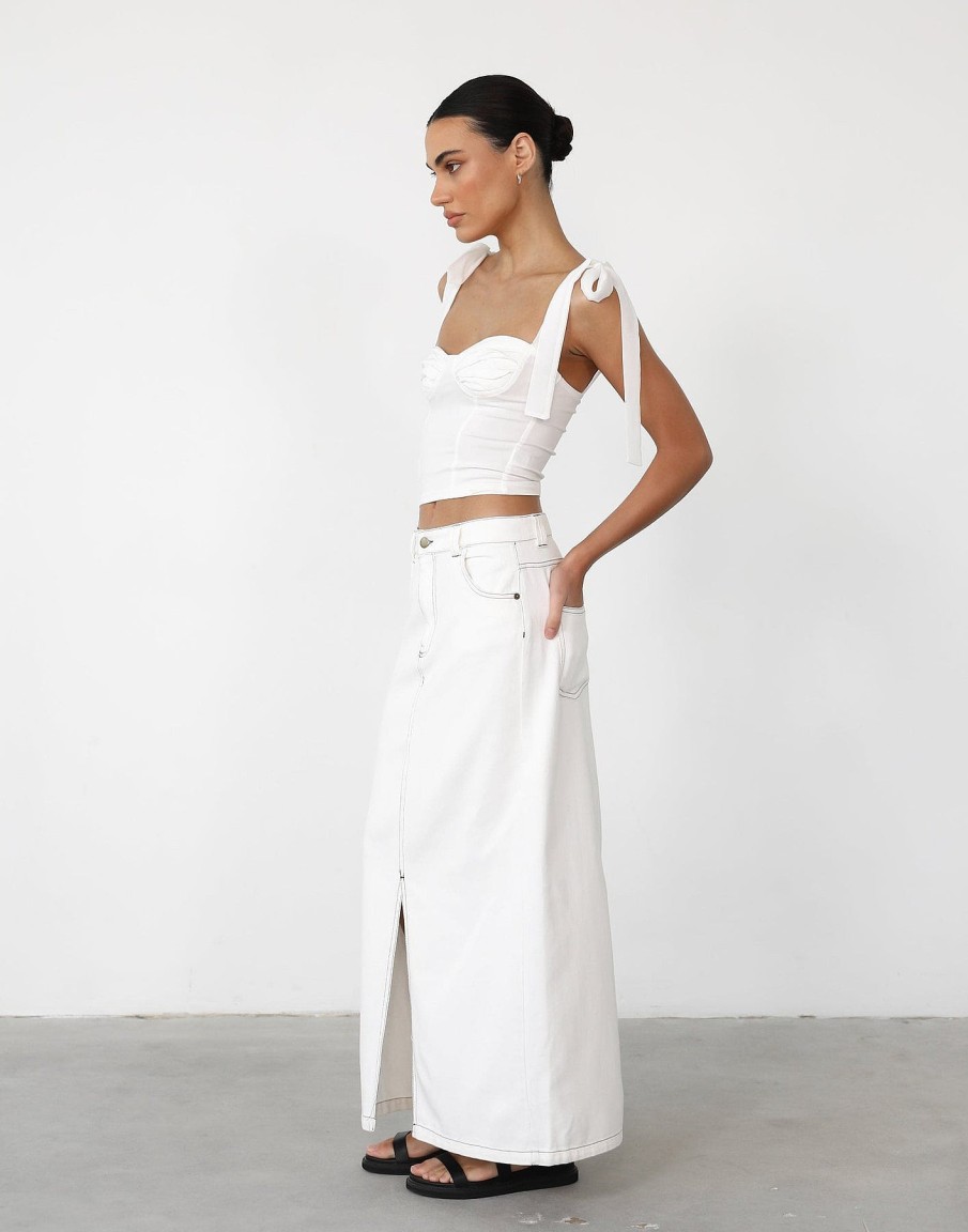 Clothing Pink Diamond Basics Edit | Kristie Denim Maxi Skirt (White)