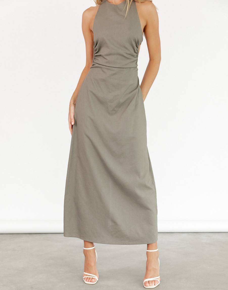 Clothing Charcoal Clothing Maxi Dresses | Keeping Busy Maxi Dress (Khaki)