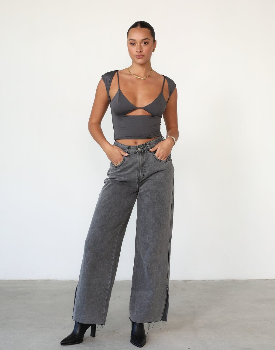 Clothing Charcoal Clothing Partywear | Romy Crop Top (Slate)