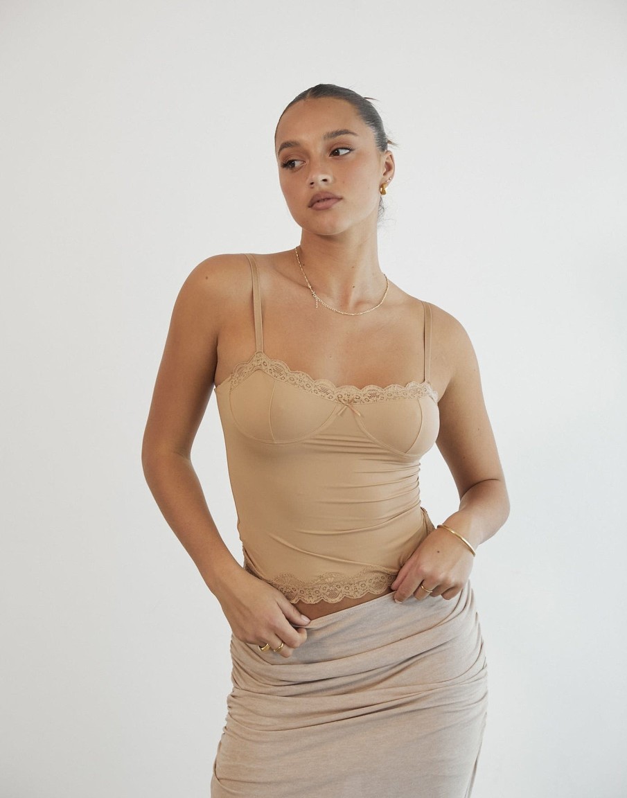 Clothing Lioness Camis + Singlets | Top Model Cami (Tan) - By Lioness