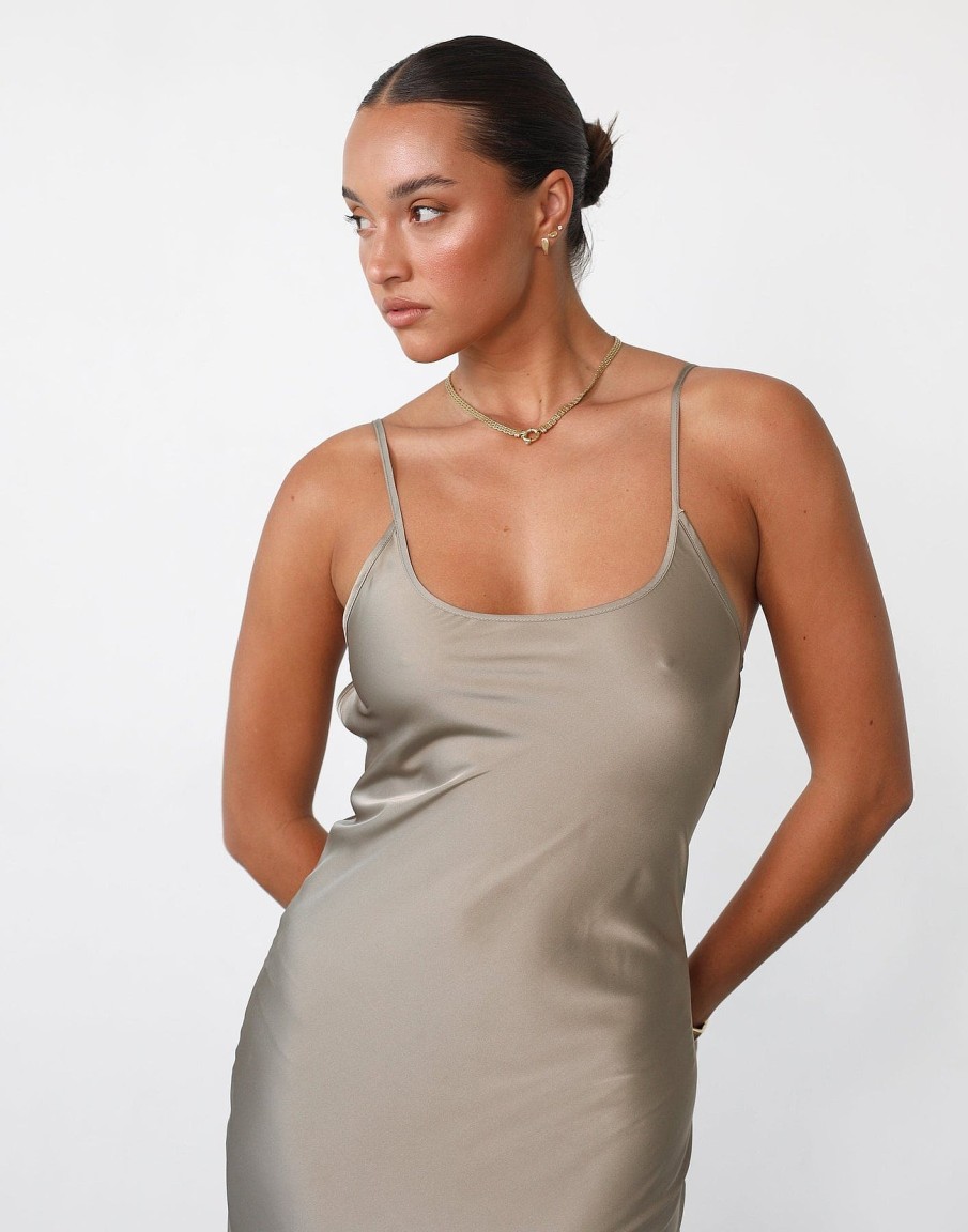 Clothing Lioness Maxi Dresses | Juliette Satin Dress (Mineral) - By Lioness