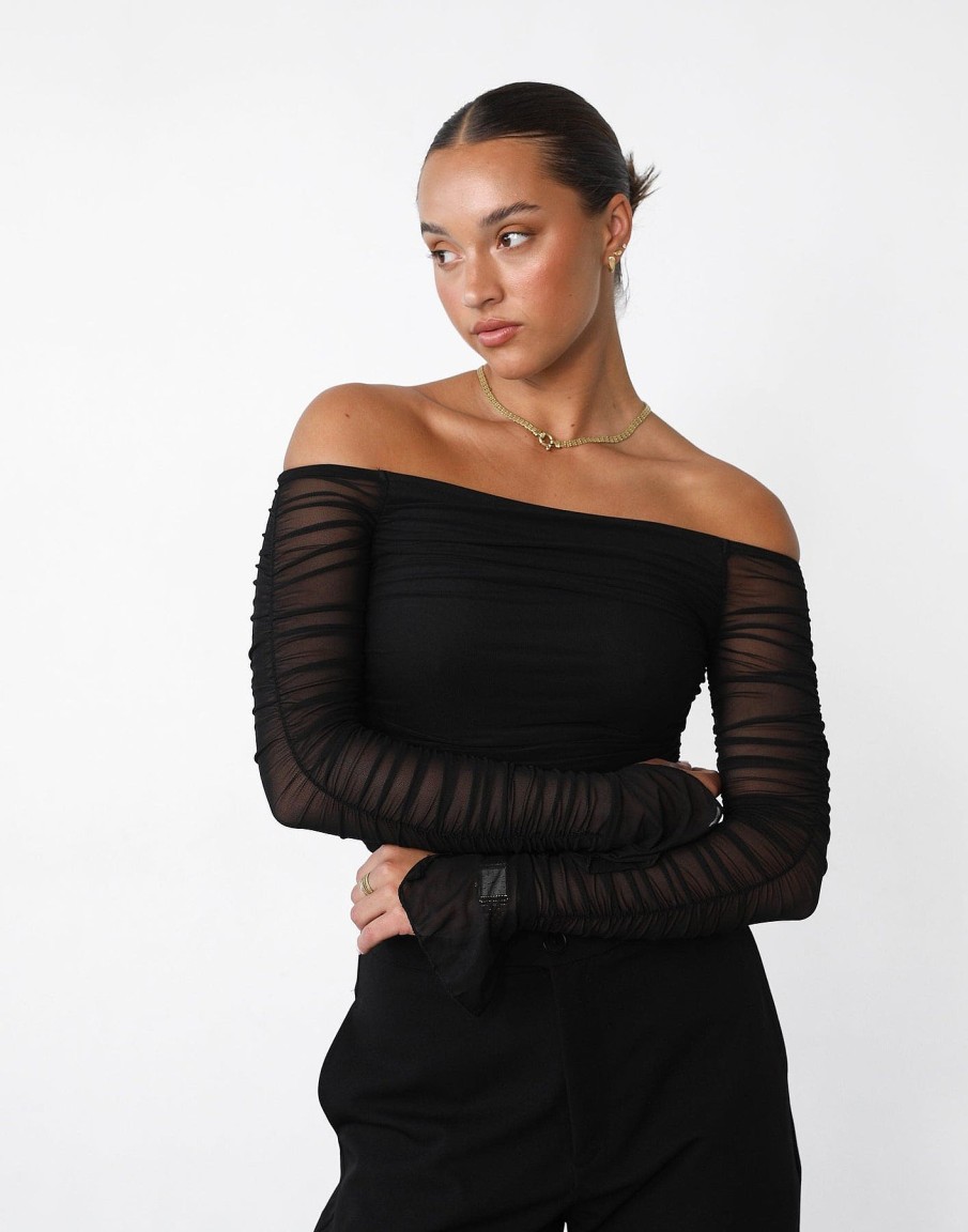 Clothing Qtrend Crop Tops | Kellie Long Sleeve Top (Black)