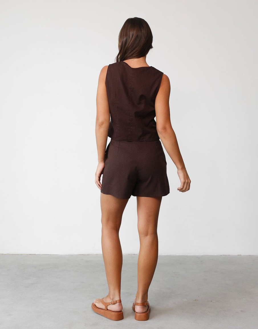 Clothing Charcoal Clothing | Rania Linen Vest (Chocolate)