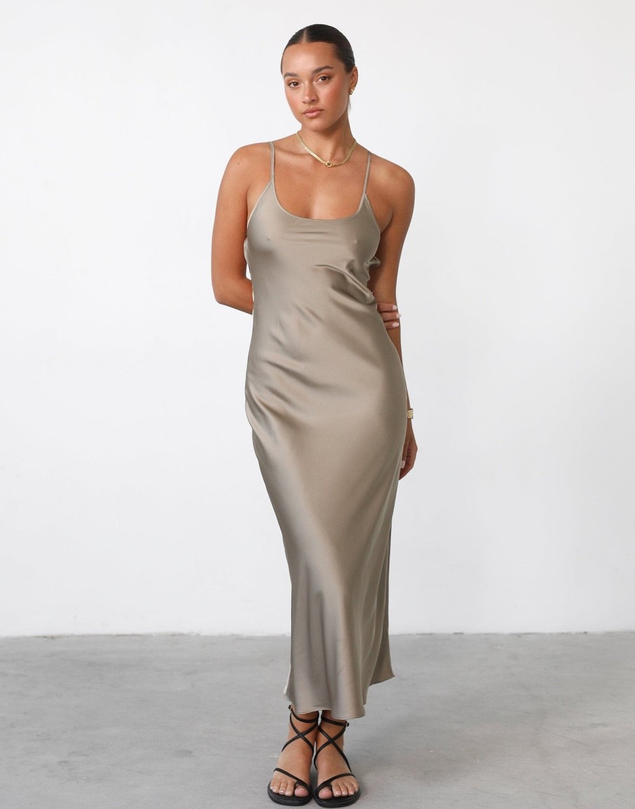 Clothing Lioness Maxi Dresses | Juliette Satin Dress (Mineral) - By Lioness