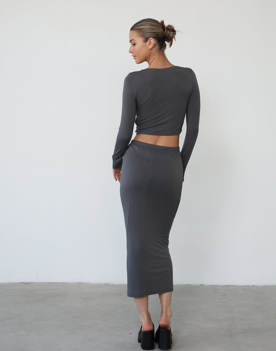 Clothing Qtrend Crop Tops | Clerisse Long Sleeve Top (Charcoal)