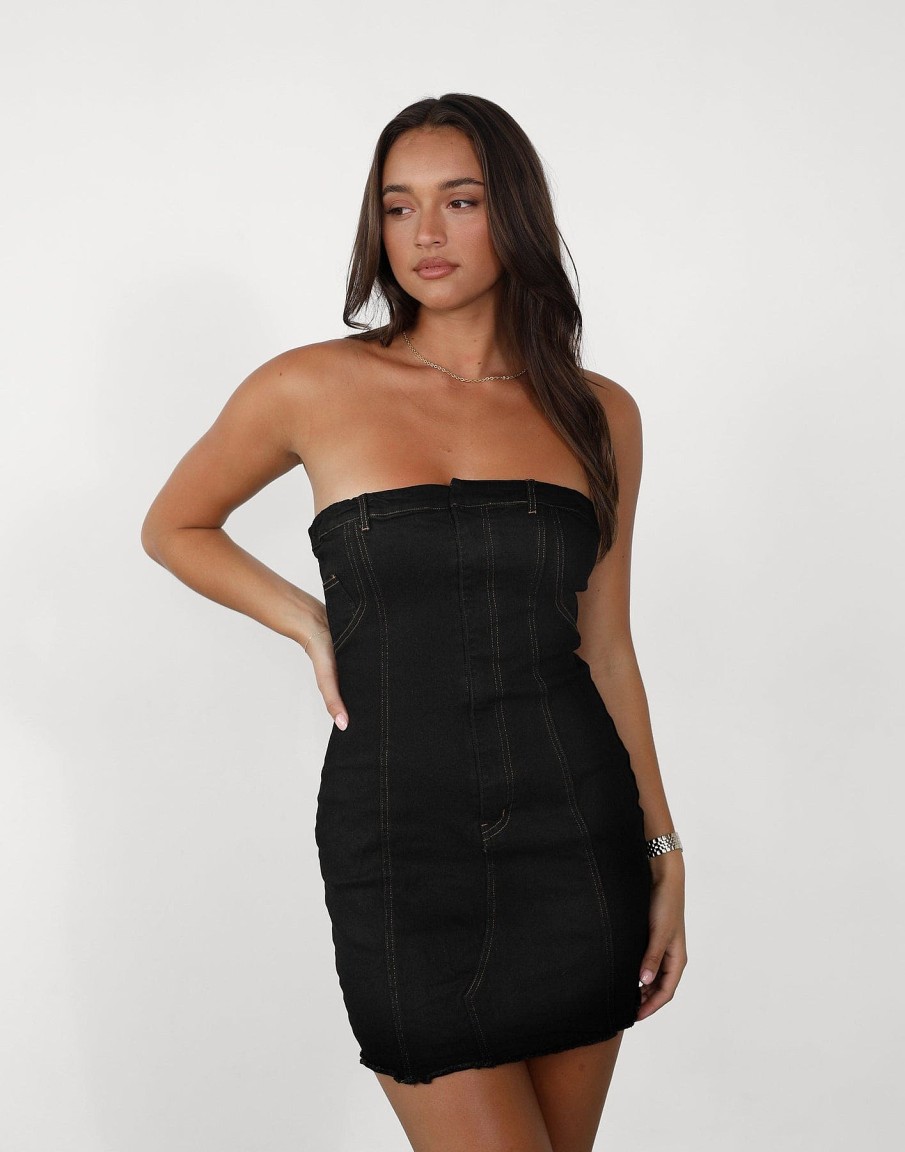 Clothing CHARCOAL CLOTHING Partywear | Sophea Mini Dress (Black Denim)