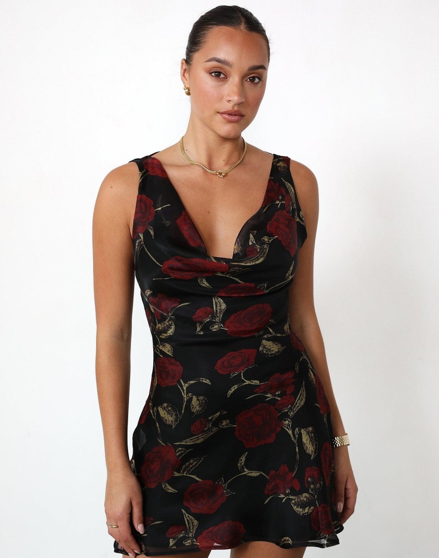 Clothing Charcoal Clothing Partywear | Imogen Mini Dress (Black Floral)