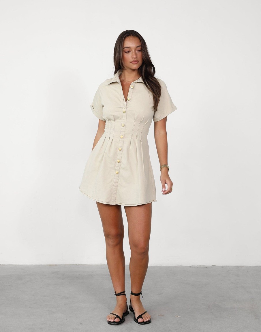 Clothing CHARCOAL CLOTHING Denim Edit | Bindi Mini Dress (Beige)