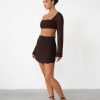 Clothing Charcoal Clothing Partywear | Abby Long Sleeve Crop Top (Cocoa)