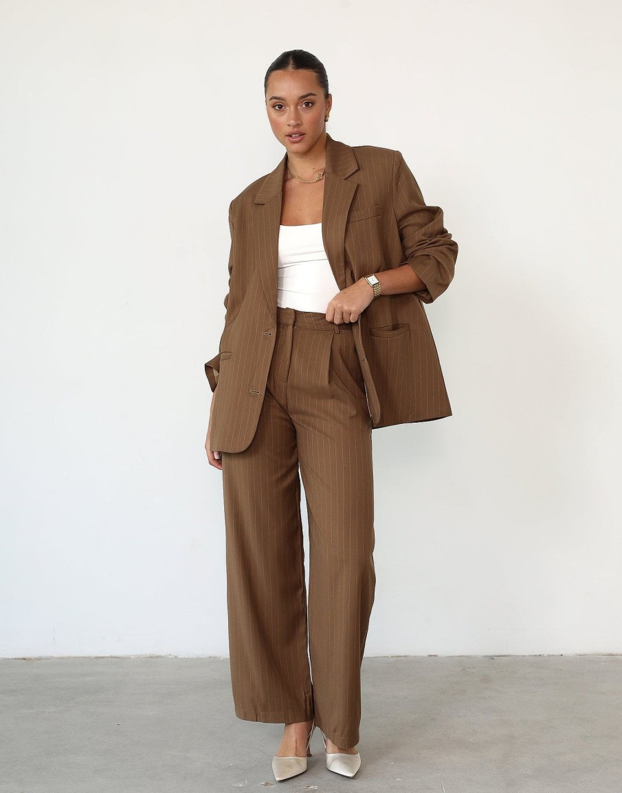 Clothing Qtrend Blazers | Devyn Blazer (Brown Pinstripe)