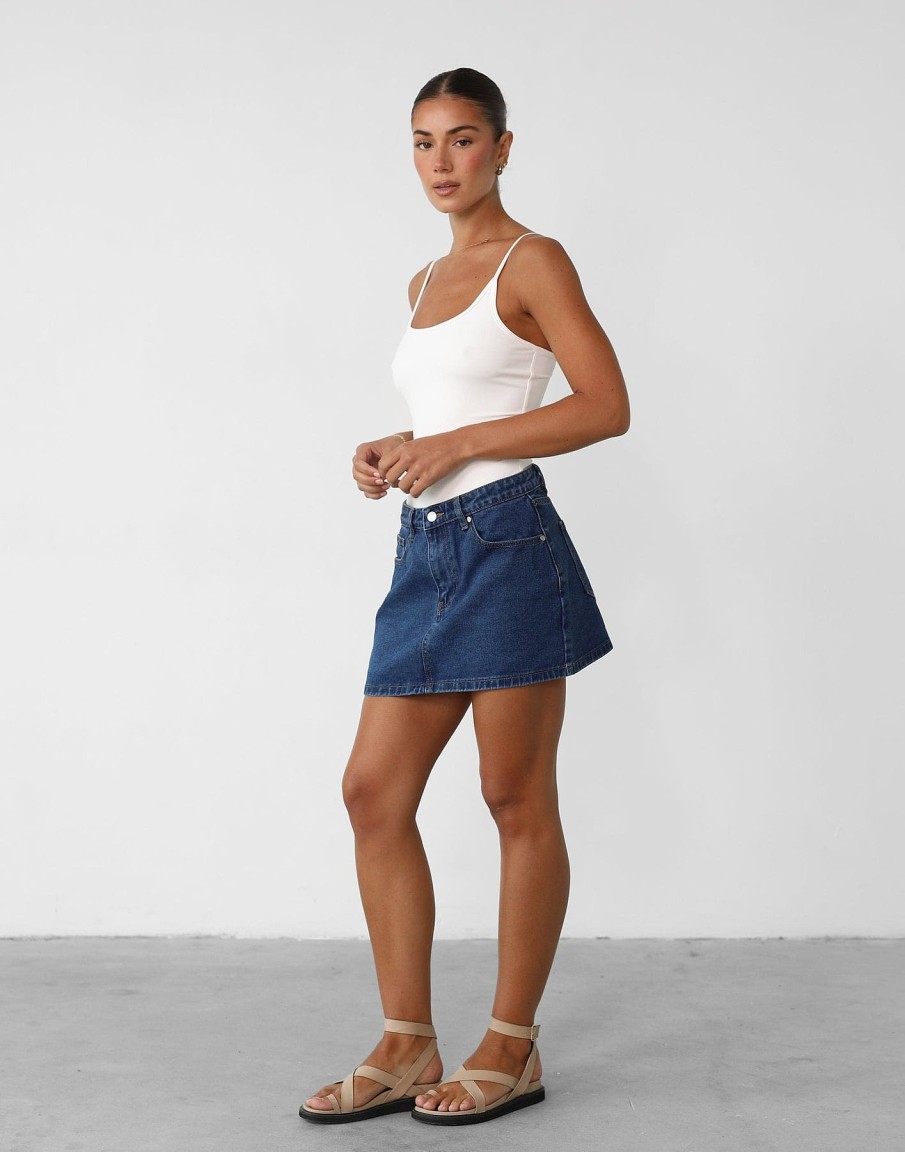 Clothing Charcoal Clothing Denim Edit | Riri Denim Skirt (Dark Denim)