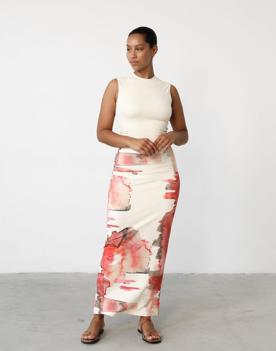 Clothing Charcoal Clothing Partywear | Fable Maxi Skirt (Watercolour)