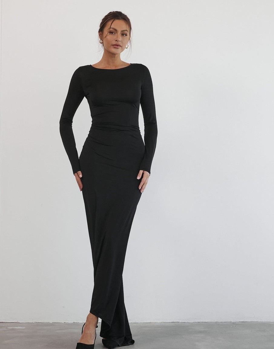 Clothing Pink Diamond Maxi Dresses | Leana Long Sleeve Maxi Dress (Black)