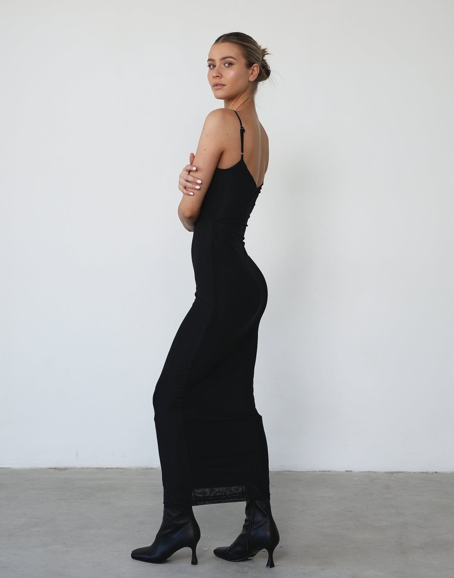 Clothing Charcoal Clothing Maxi Dresses | Ricochet Mesh Maxi Dress (Black)