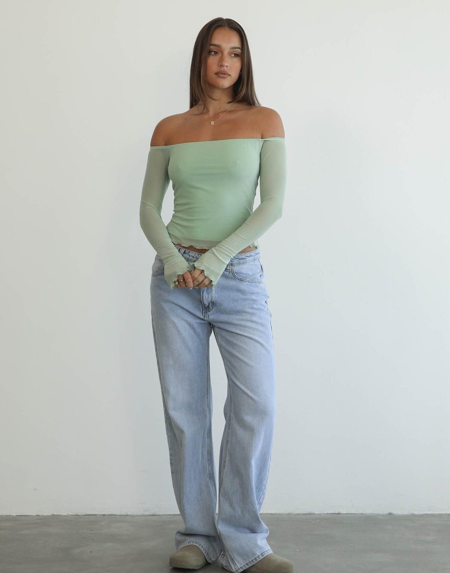 Clothing Charcoal Clothing Long Sleeve Tops | Lottie Mesh Top (Sage)