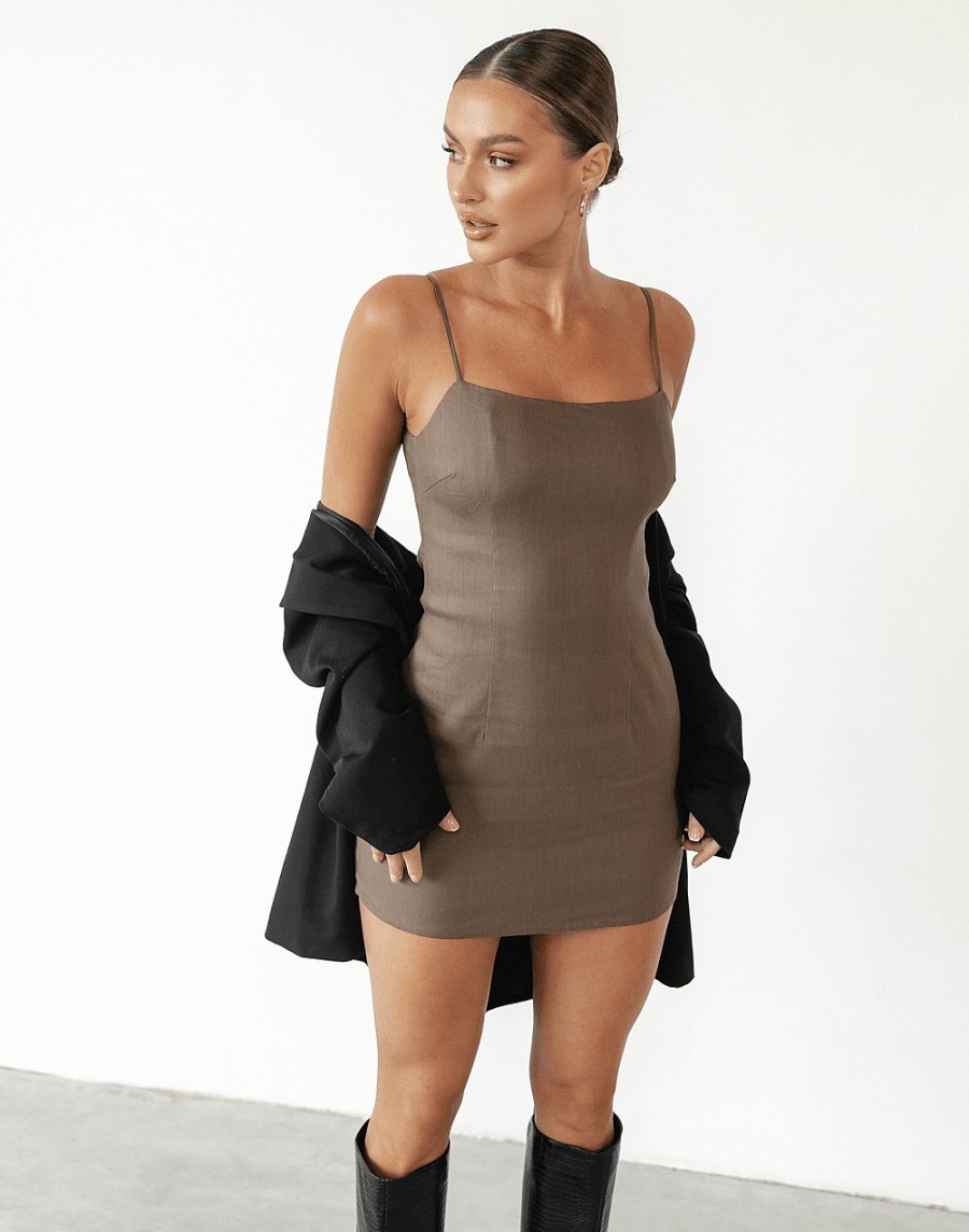 Clothing Charcoal Clothing Mini Dresses | Kiri Linen Mini Dress (Brown)