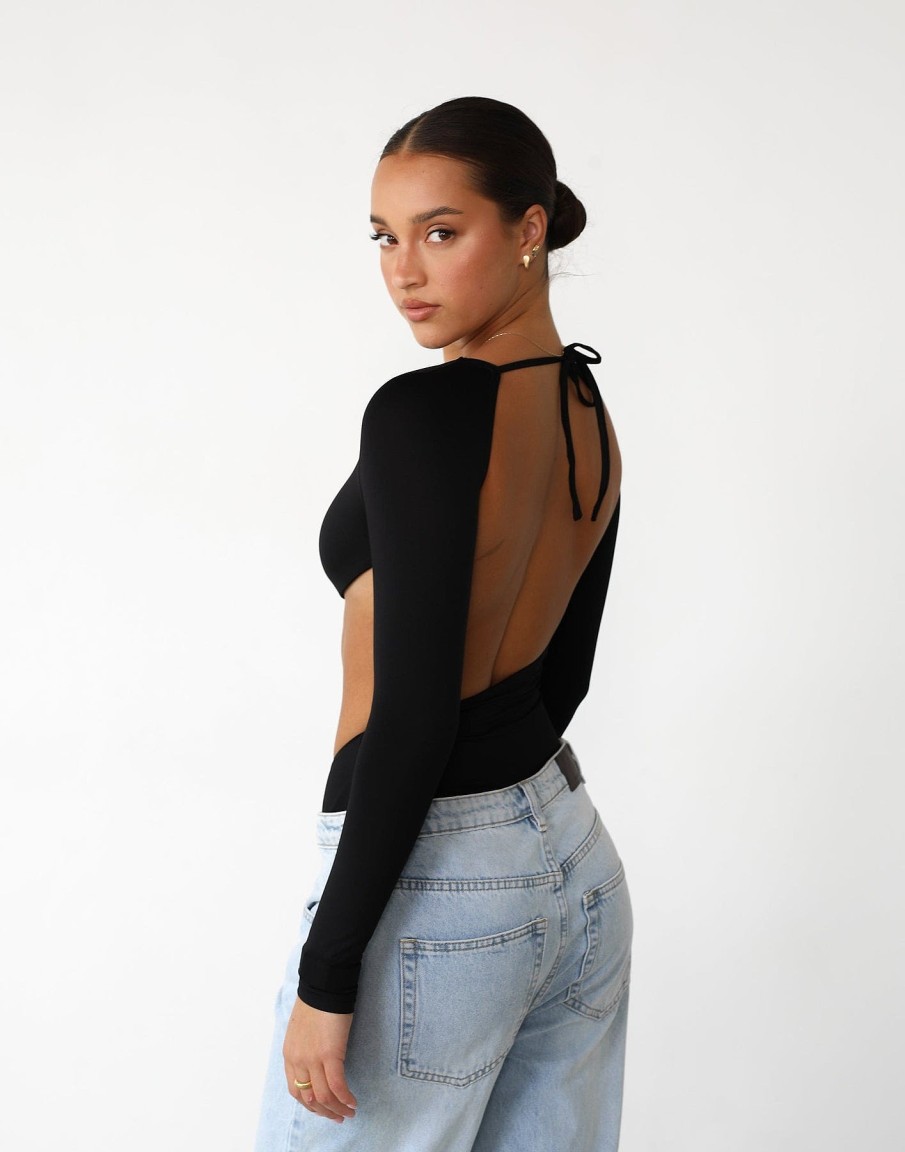 Clothing Charcoal Clothing Long Sleeve Tops | Devoted Bodysuit (Black)