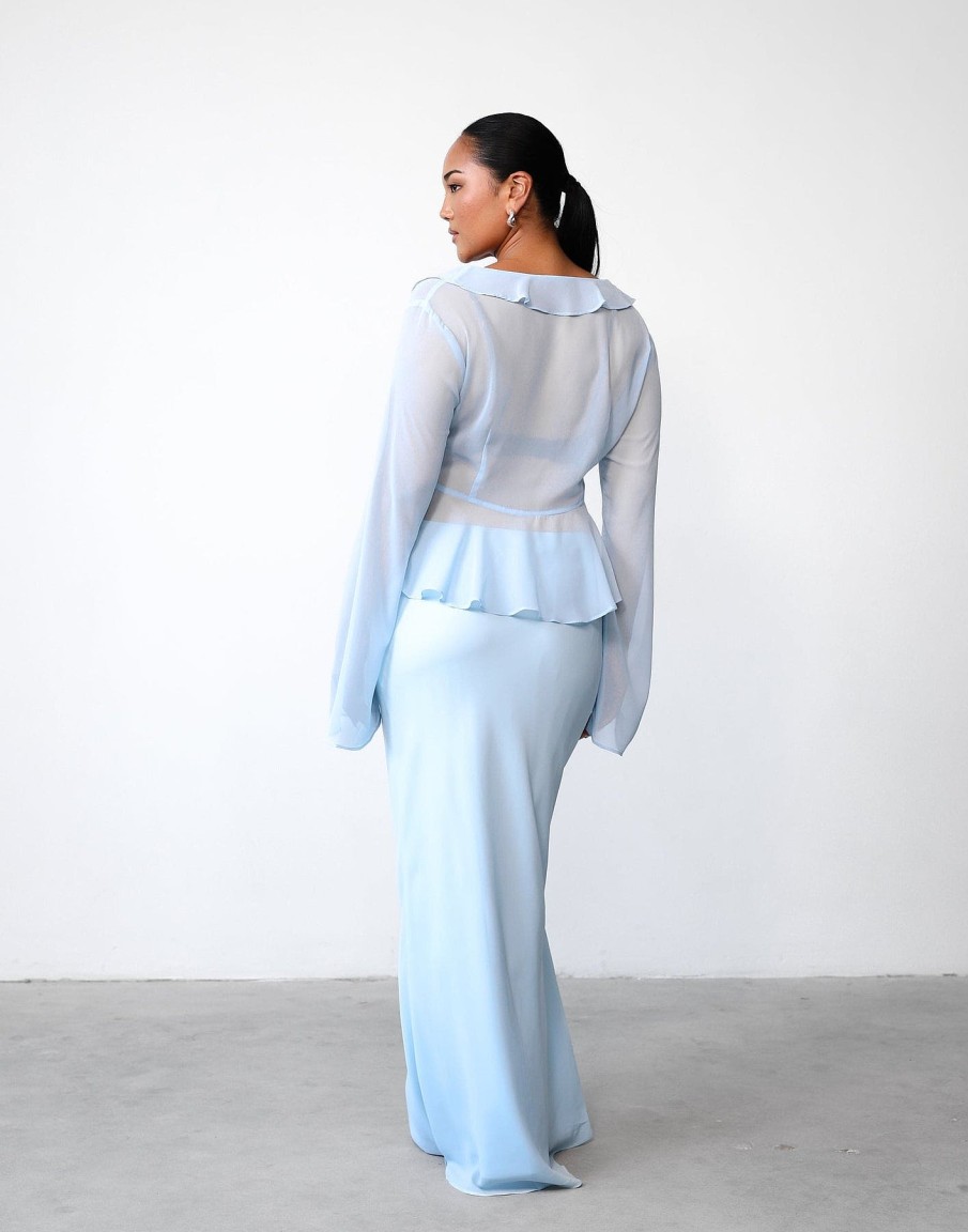 Clothing Charcoal Clothing Partywear | Leah Long Sleeve Top (Ice Blue)