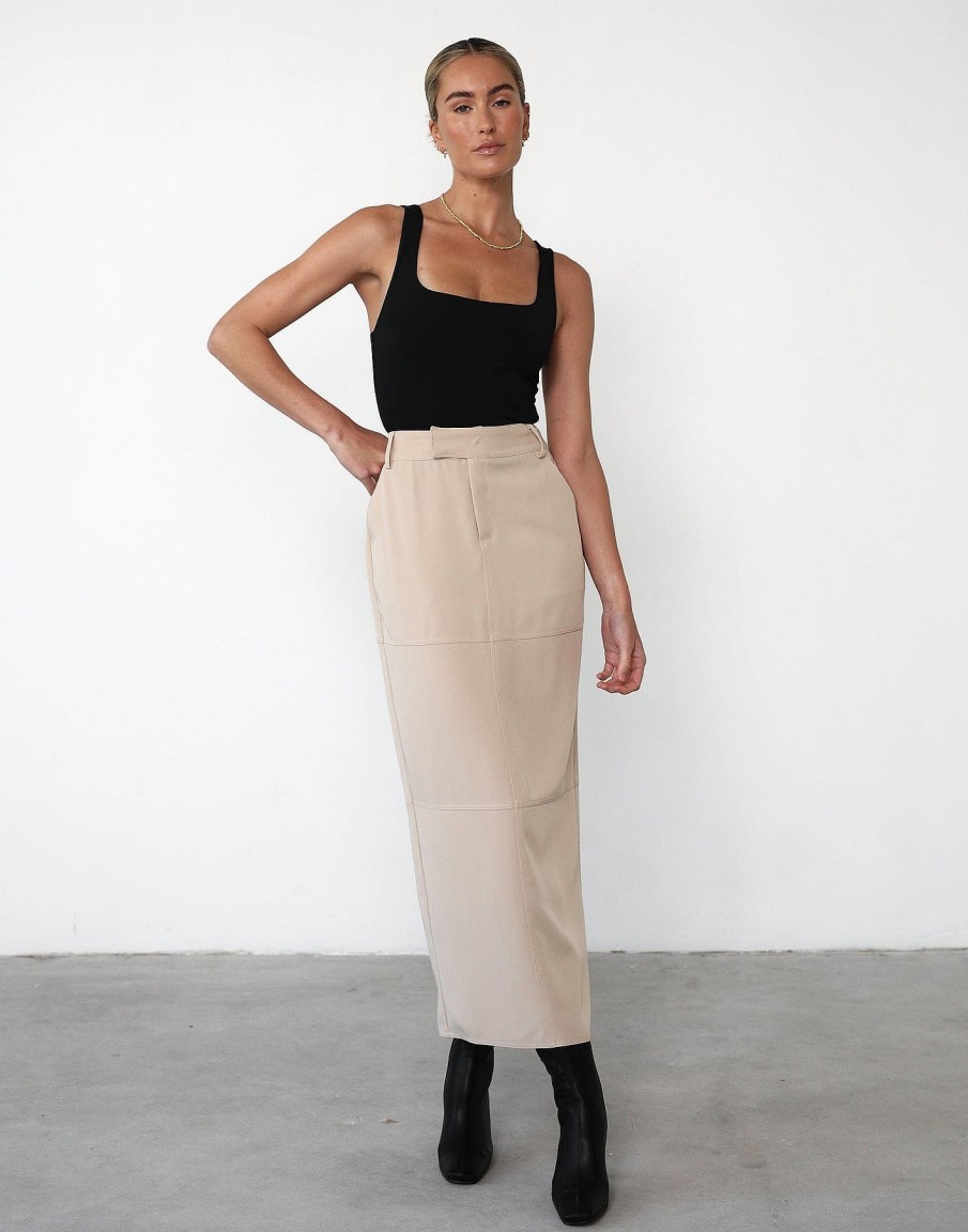 Clothing Charcoal Clothing Workwear | Malakai Maxi Skirt (Beige)