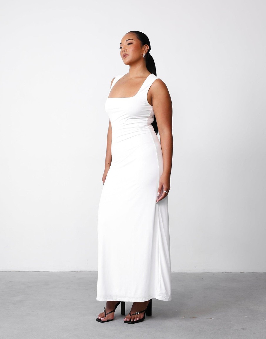 Clothing Charcoal Clothing Partywear | Dekota Maxi Dress (White)