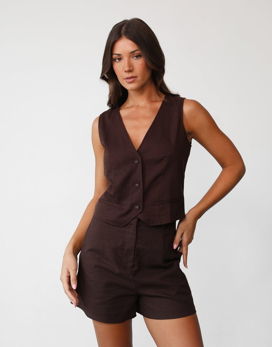 Clothing Charcoal Clothing Shorts | Rania Linen Shorts (Chocolate)