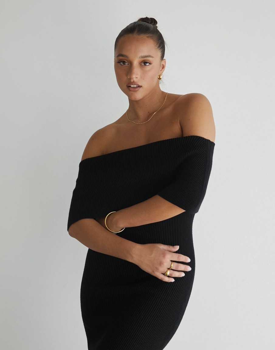 Clothing Charcoal Clothing Partywear | Ambiguity Maxi Dress (Black)