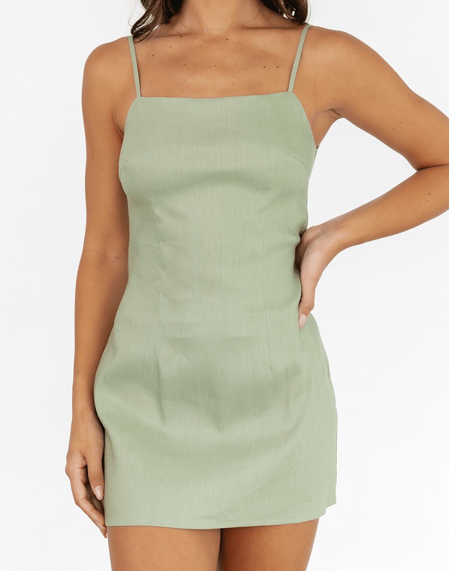 Clothing Charcoal Clothing Mini Dresses | Kiri Linen Mini Dress (Sage)